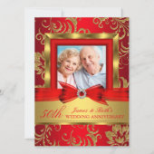 Invitation Cinquante ans de mariage Photo Fleur Or Rouge (Devant)