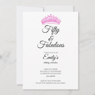 Invitation Cinquante ans et Couronne Rose Fabulueuse d'Annive