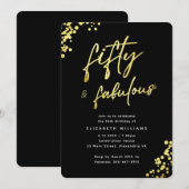 Invitation Cinquante ans et fabuleux anniversaire noir élégan (Devant / Derrière)