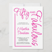 Invitation Cinquante ans et Fabuleux Écriture Rose 50e Annive (Devant)