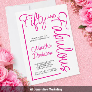 Invitation Cinquante ans et Fabuleux Écriture Rose 50e Annive