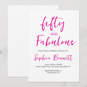 Invitation Cinquante ans et Fabuleux Écriture Rose Fête d'ann