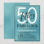 Invitation Cinquante ans et Fabuleux Écriture sarcelle 50e an (Devant / Derrière)