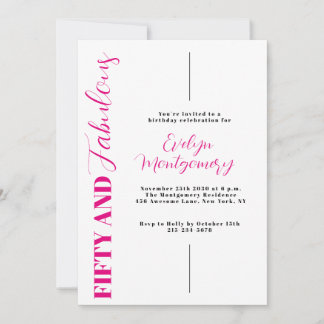 Invitation Cinquante ans et Fabuleux Fête d'anniversaire Rose