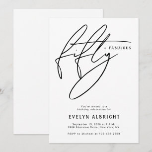 Invitation Cinquante ans et Fabuleux Minimal Fête d'anniversa