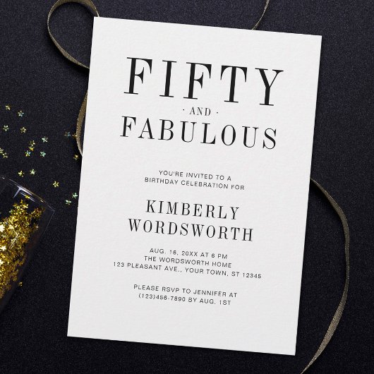 Invitation Cinquante ans et Fabuleux Minimal Fête d'anniversa