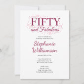 Invitation Cinquante ans et Fabuleux Noir Baies Rose Script (Devant)