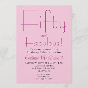 Invitation Cinquante ans et Fabuleux Rose Foncé Fête d'annive