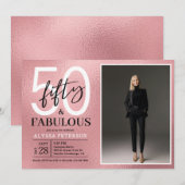 Invitation Cinquante ans et Fabuleux Rose Gold Écriture Photo (Devant / Derrière)