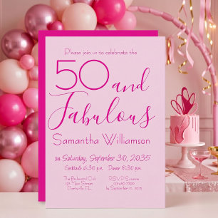 Invitation Cinquante ans et Fabuleux Rose Pâle Fête d'anniver