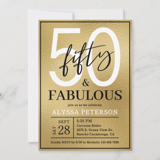 Invitation Cinquante ans et Fabuleux Script Anniversaire 50 a (Devant)
