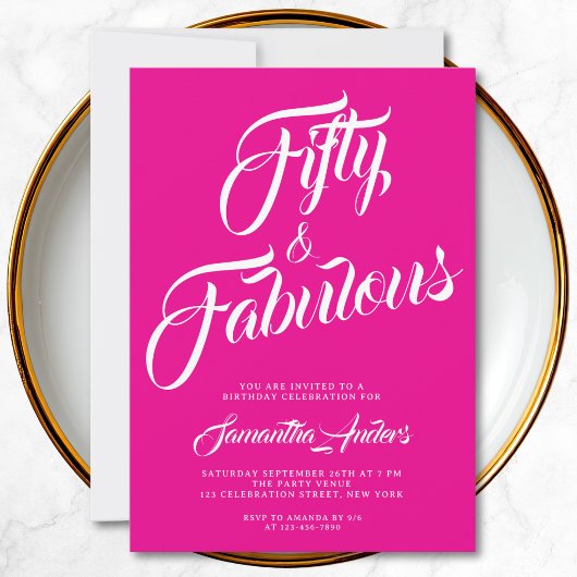 Invitation Cinquante ans et Fabuleux Script Fête d'anniversai