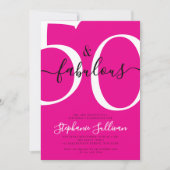 Invitation Cinquante ans et Fabuleux Script Rose Fête d'anniv (Devant)