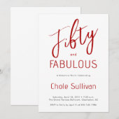 Invitation Cinquante ans et Fabuleux Script Rouge Fête d'anni (Devant / Derrière)