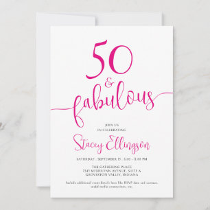 Invitation Cinquante ans et Fabuleux Texte rose pour une fête