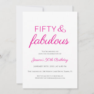 Invitation Cinquante ans et Fabuleux Texte rose pour une fête