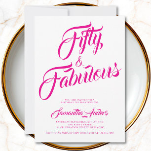 Invitation Cinquante ans et Fabuleux Texte Rose pour une Fête