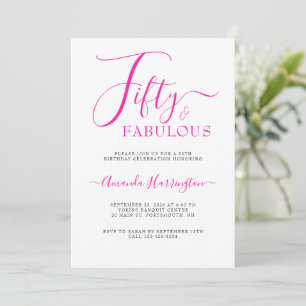Invitation Cinquante ans et Fabulueux Écriture Rose 50e Fête