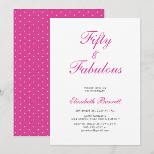 Invitation Cinquante ans et Fantastique Écriture Rose Fête d'