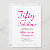 Invitation Cinquante ans et Fantastique Écriture Rose Fête d' (Devant)