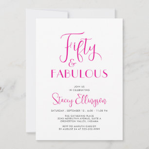 Invitation Cinquante ans et Fantastique Écriture Rose Fête d'