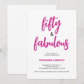 Invitation Cinquante ans et Fantastique Écriture Rose Fête d' (Devant / Derrière)