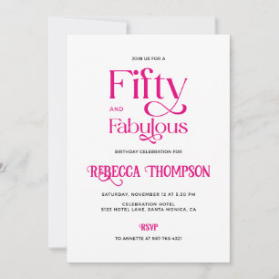 Invitation Cinquante ans Fantastique Script Rose Chaud 50e An