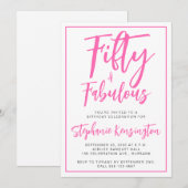 Invitation Cinquante ans rose et fabuleux écriture gras 50e a (Devant / Derrière)