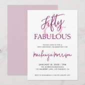 Invitation Cinquante ans rose et fabuleux fête d'anniversaire (Devant / Derrière)
