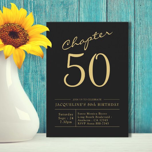 Invitation Cinquante Black Gold 50e fête d'anniversaire