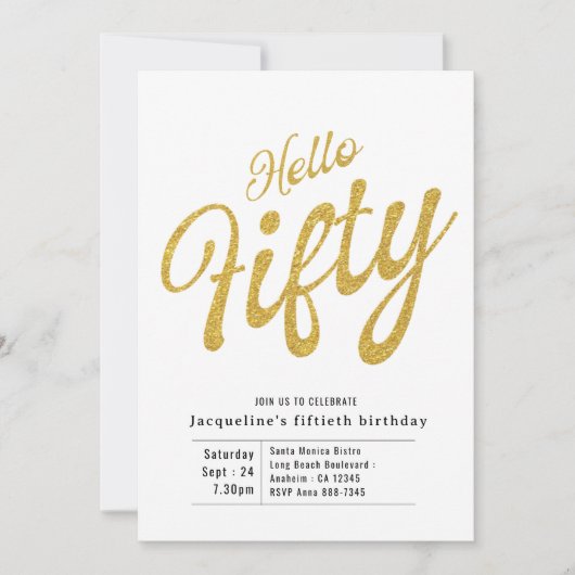 Invitation Cinquante Blanc Et Or Moderne 50e Anniversaire (Devant)