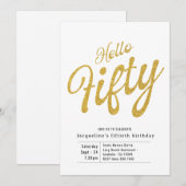 Invitation Cinquante Blanc Et Or Moderne 50e Anniversaire (Devant / Derrière)