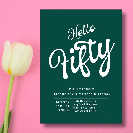 Invitation Cinquante Blanc Vert Moderne 50e Anniversaire