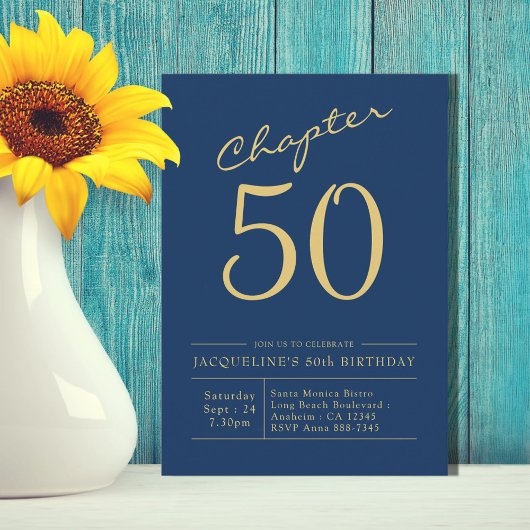 Invitation Cinquante Blue Gold 50e fête d'anniversaire