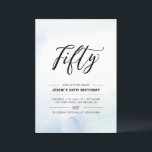Invitation Cinquante | Blue Watercolor 50th Birthday Party<br><div class="desc">Célébrez votre journée spéciale avec cette simple invitation à la fête du 50e anniversaire. Ce design comprend un script de lettrage "Fifty" avec un arrière - plan de lavage à l'aquarelle bleu et menthe doux. D'autres invitations pour les anniversaires d'adultes et fournitures de fête sont disponibles dans ma boutique BaraBomDesign....</div>