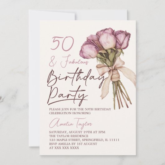 Invitation Cinquante Boho Floral Anniversaire (Devant)