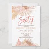 Invitation Cinquante Boho rose Floral 60e fête d'anniversaire (Devant)