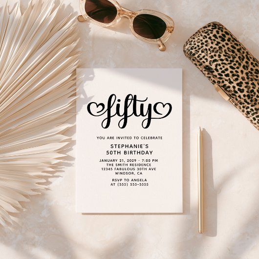 Invitation Cinquante cœurs mignons Script 50e anniversaire
