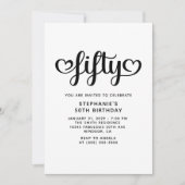 Invitation Cinquante Coeurs mignons Script 50e anniversaire (Devant)