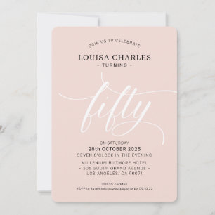 Invitation CINQUANTE élégant anniversaire chic script blush r