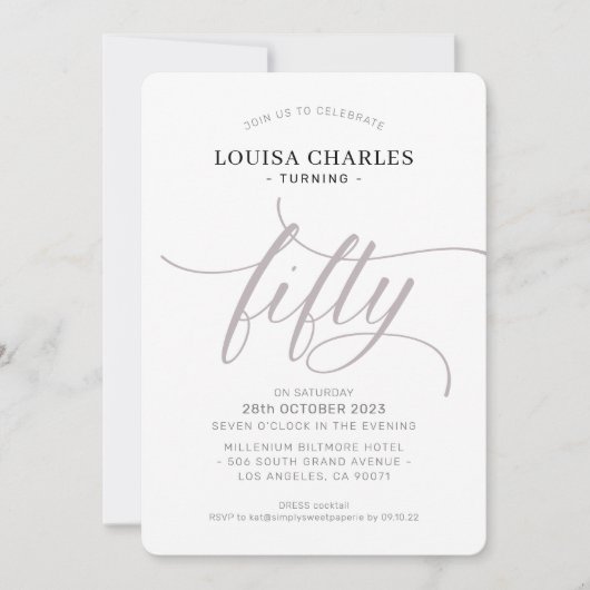 Invitation CINQUANTE élégant anniversaire chic script champig (Devant)