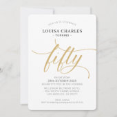 Invitation CINQUANTE élégant anniversaire chic script or mode (Devant)
