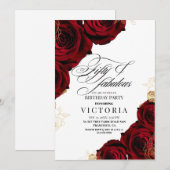Invitation Cinquante Élégantes Roses Rouges de Script pour 50 (Devant / Derrière)