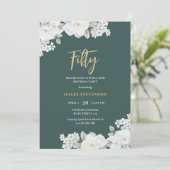 Invitation Cinquante Emerald Green & Gold White Floral Annive (Debout devant)