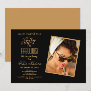 Invitation Cinquante et FABULE Black & Gold 50e fête d'annive