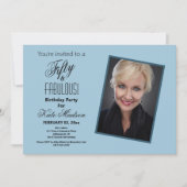 Invitation Cinquante et FABULE Bleu Floral Photo Anniversaire (Devant)