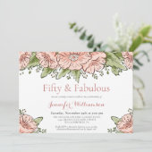Invitation Cinquante et fabuleuse fleurs roses 50e fête d'ann (Debout devant)