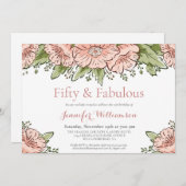 Invitation Cinquante et fabuleuse fleurs roses 50e fête d'ann (Devant / Derrière)