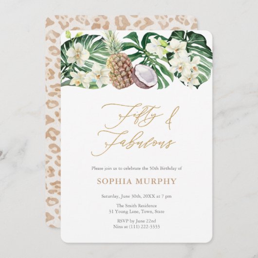 Invitation Cinquante et fabuleuse Jungle 50e fête d'anniversa (Devant / Derrière)