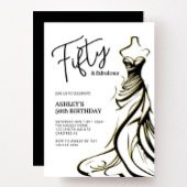 Invitation Cinquante et fabuleuse robe noir blanc 50e anniver